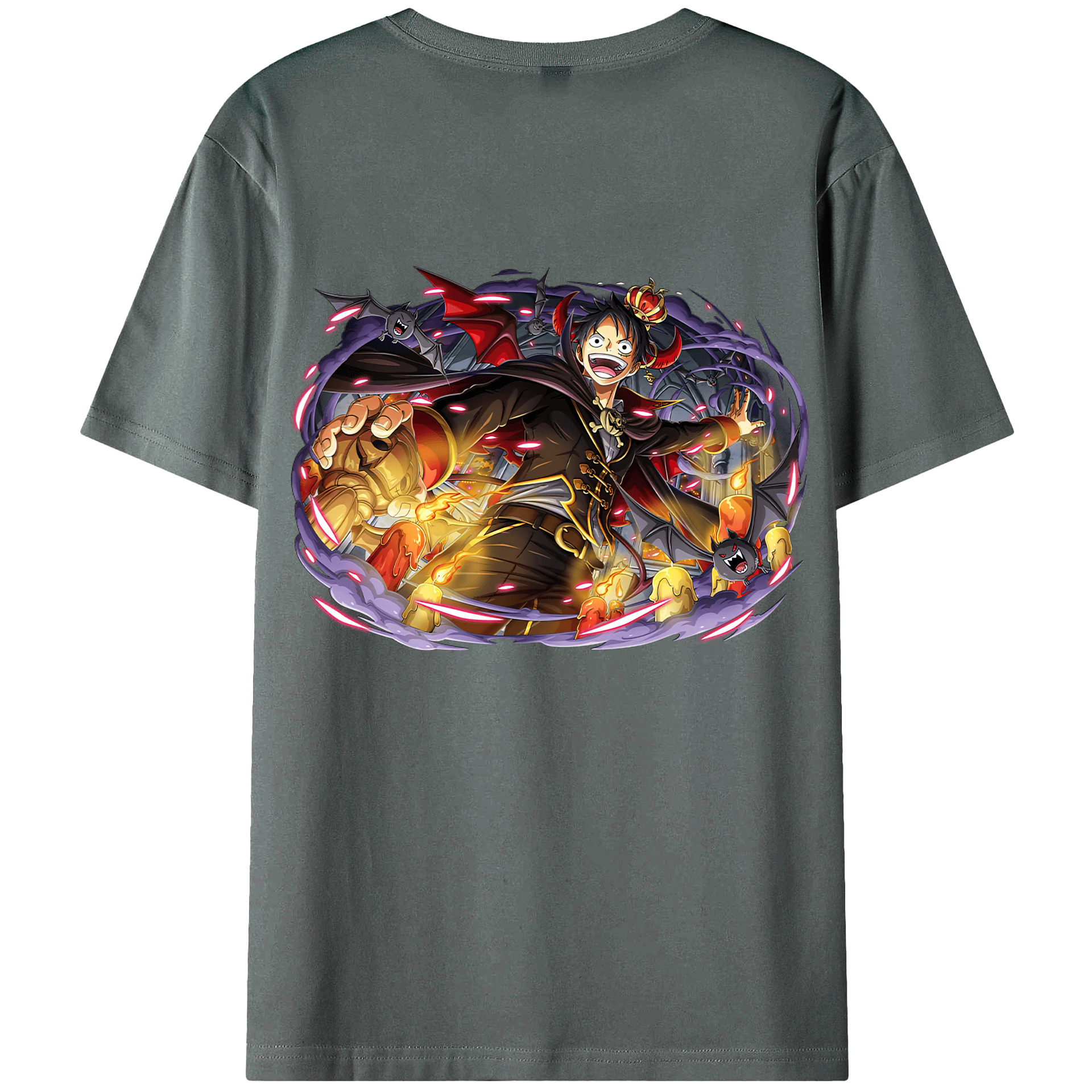 ワンピース モンキー・D・ルフィ ONE PIECE Monkey D. Luffy 綿100％ メンズ半袖Tシャツ（バックプリント） 通気性